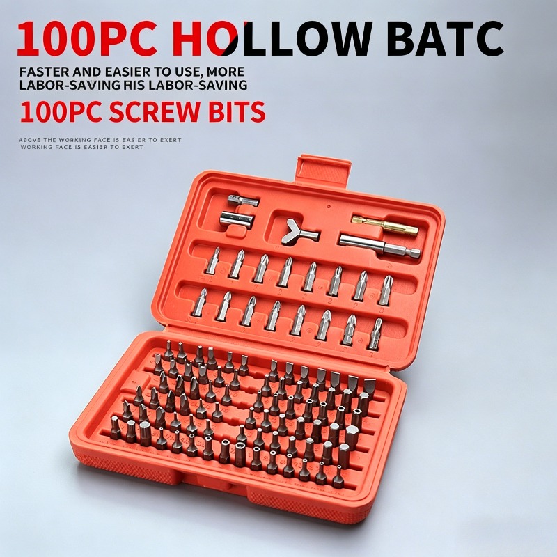 Workshop Tools Uses - ชุดดอกไขควง 100 ชิ้น, ชุดดอกไขควงแบบกลวงพร้อมด้ามต่อสำหรับสว่านและใช้งานในบ้าน, รถยนต์, โรงงาน,