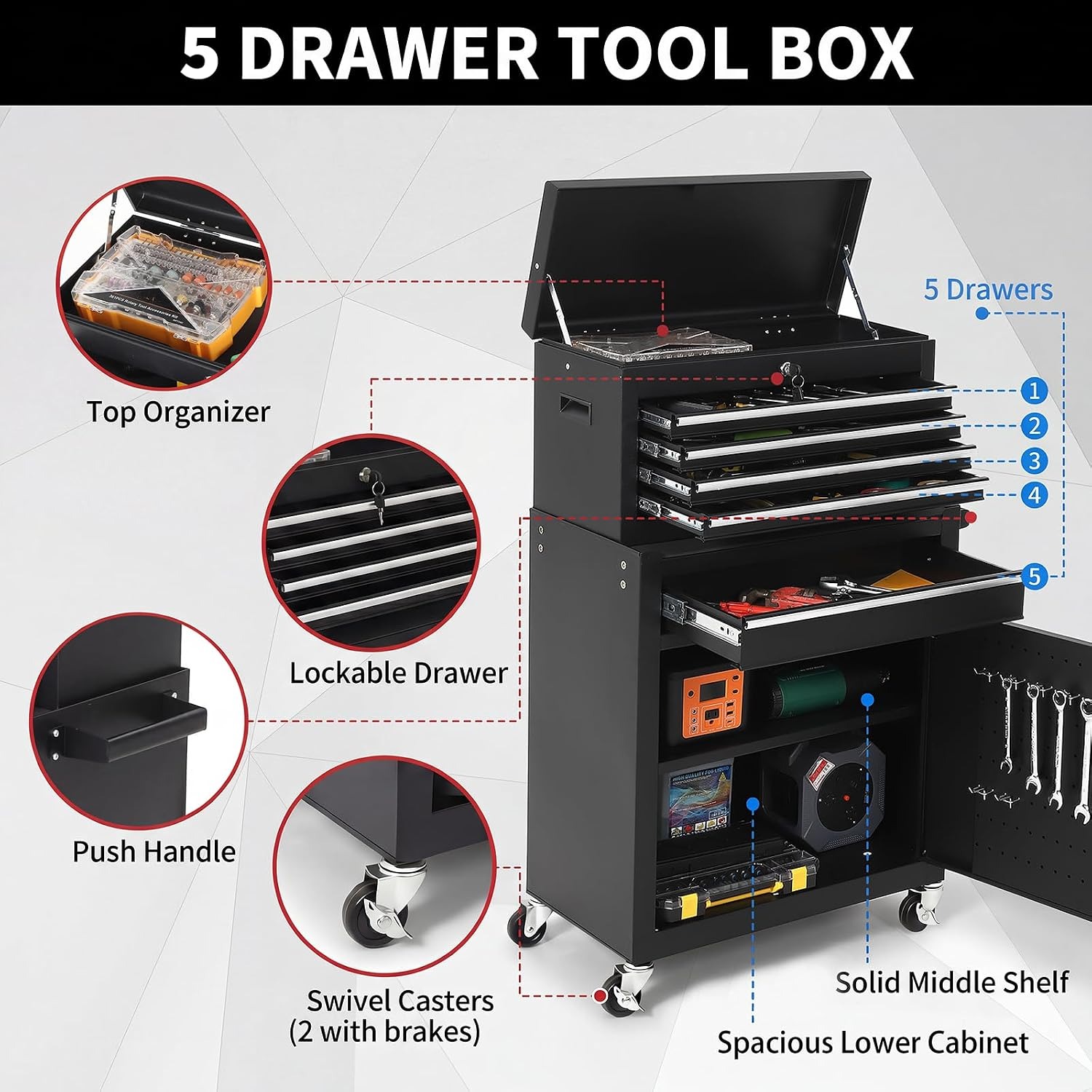 ตู้เก็บเครื่องมือแบบมีล้อ 5 ลิ - Workshop Tools Trolley บทวิจารณ์และราคา